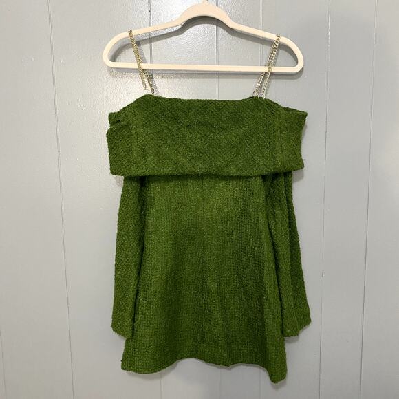 NEW Zara Blogger Favorite Moss Green Structured Chain Straps Bow Mini Dress L - Picture 6 of 12